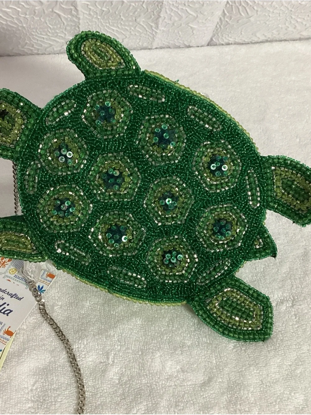 Viral Beaded Green Turtle Figural Novelty Collectible Bag NEW  Handcrafted
